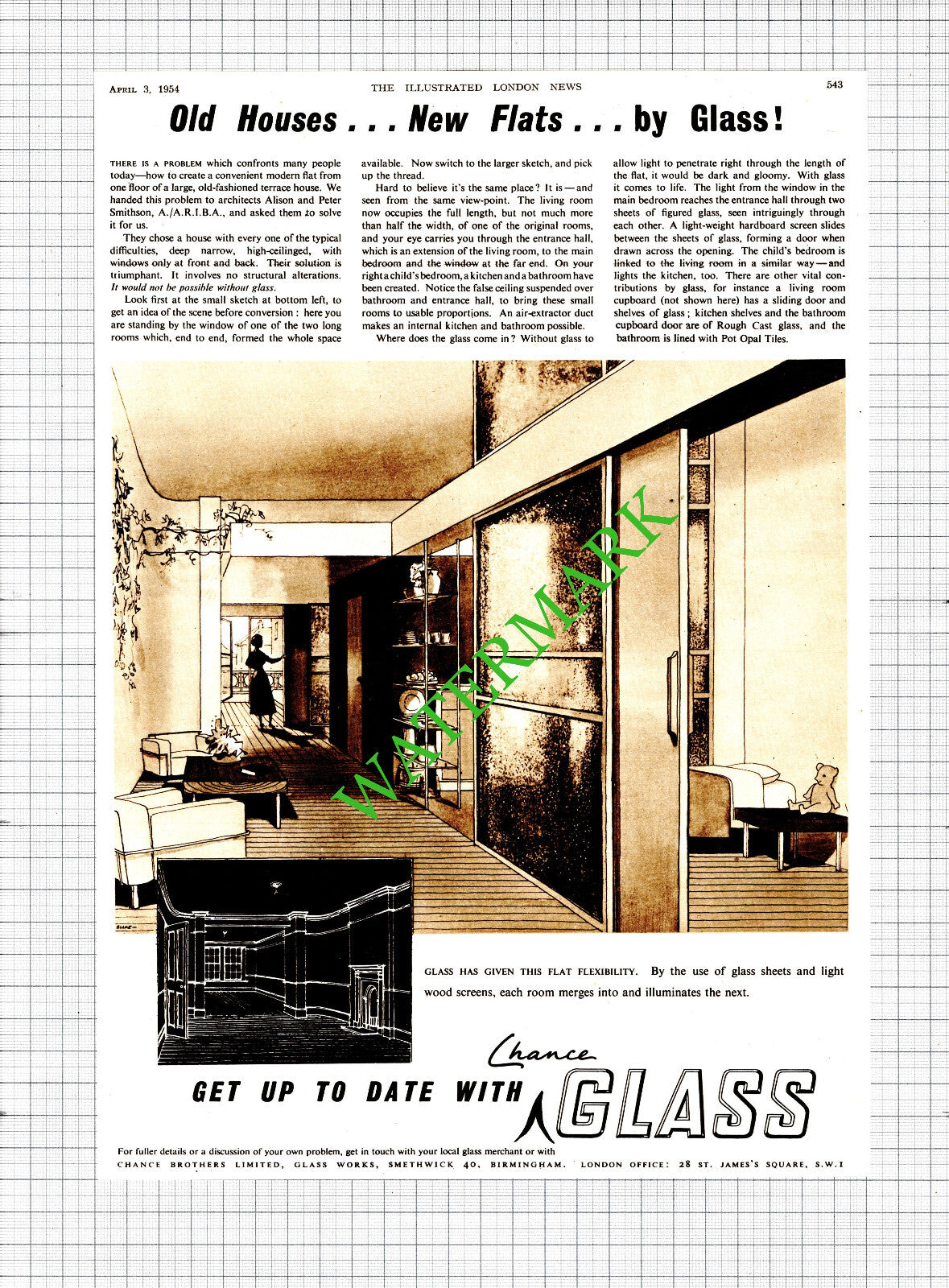 Chance Brothers Ltd Glass Advert Peter Smithson - 1954 Cutting / Print