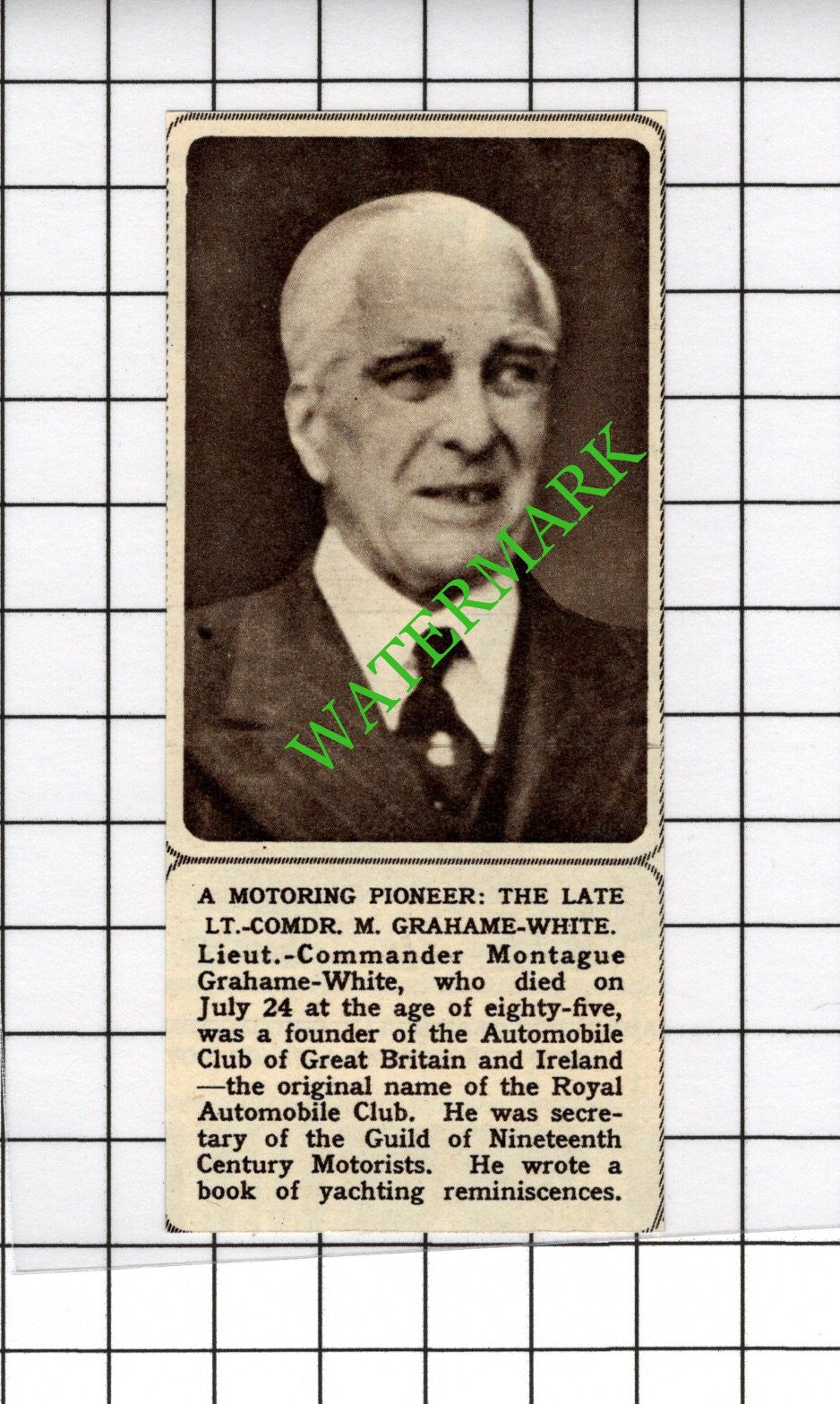 Lt Comdr Montague Grahame-White Obituary   - 1961 SMALL Cutting