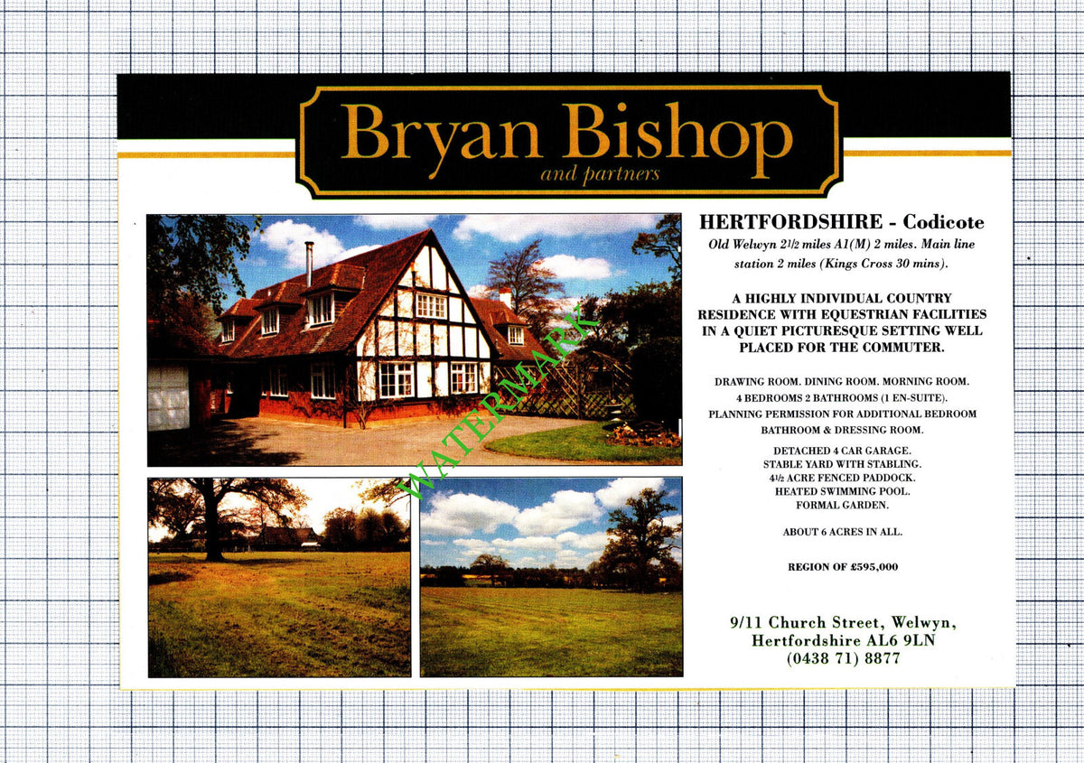 Codicote Hertfordshire House Sale Advert - 1991 Cutting