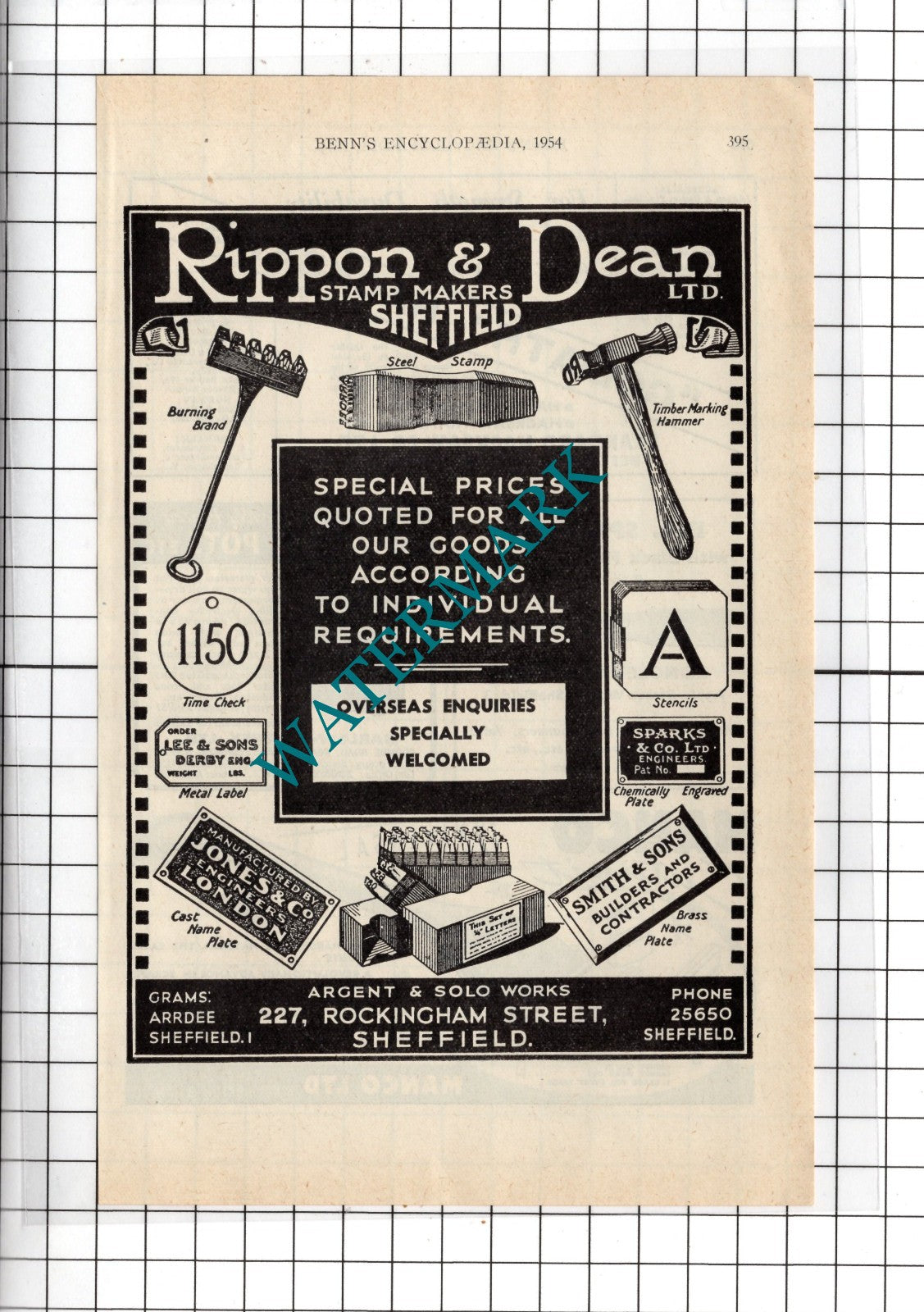 Rippon & Dean Ltd Sheffield Stamp Makers - 1954 Advert