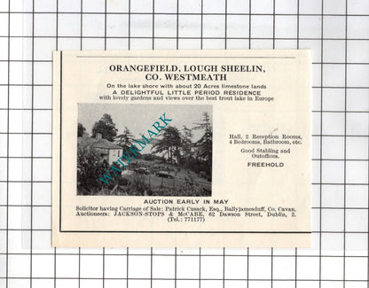 Orangefield Lough Sheelin Co Westmeath Ireland / Bude Cornwall House Advert 1967