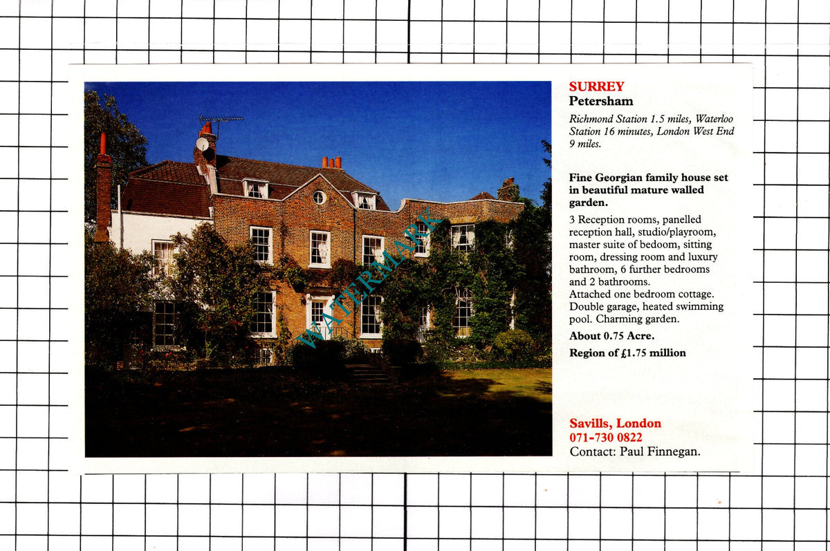 Petersham Surrey House Sale Advert  - 1991 Clipping / Print
