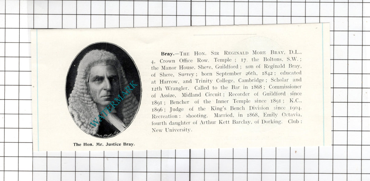 Sir Reginald More Bray / Sir George Farwell Knowle Dunster -    1905 Clipping