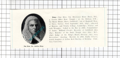 Sir Reginald More Bray / Sir George Farwell Knowle Dunster -    1905 Clipping