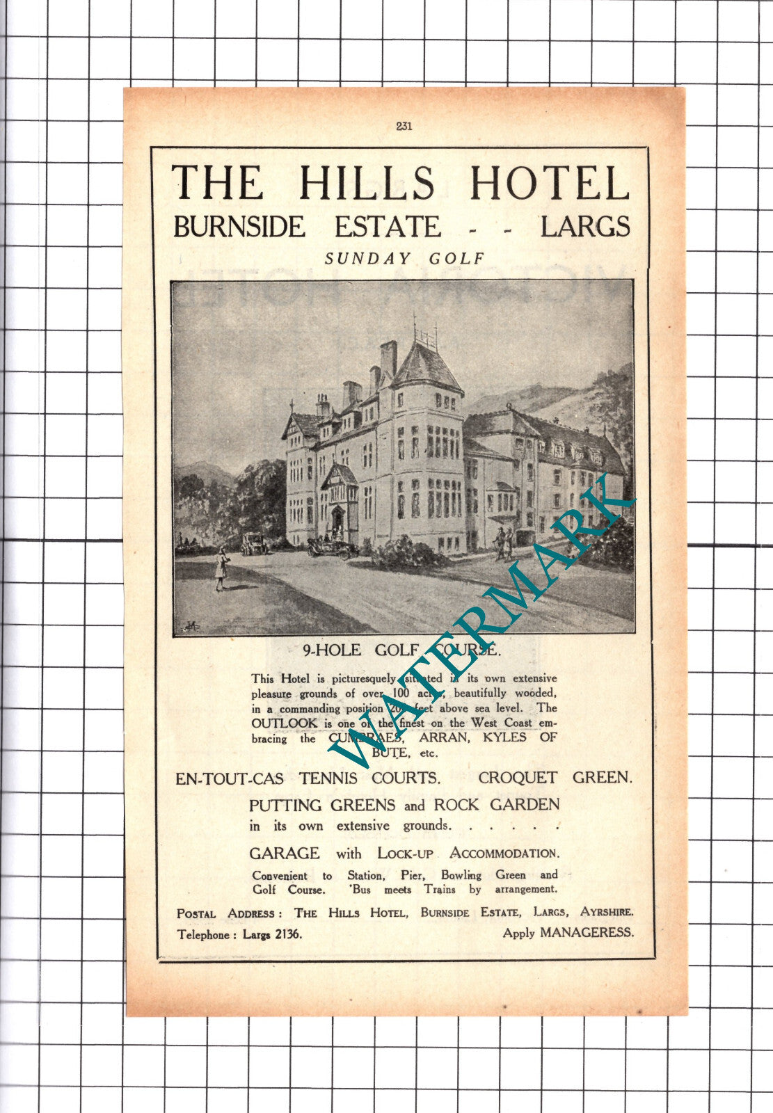 The Hills Hotel Burnside Est Largs / Victoria Hotel Advert - 1939 Cutting