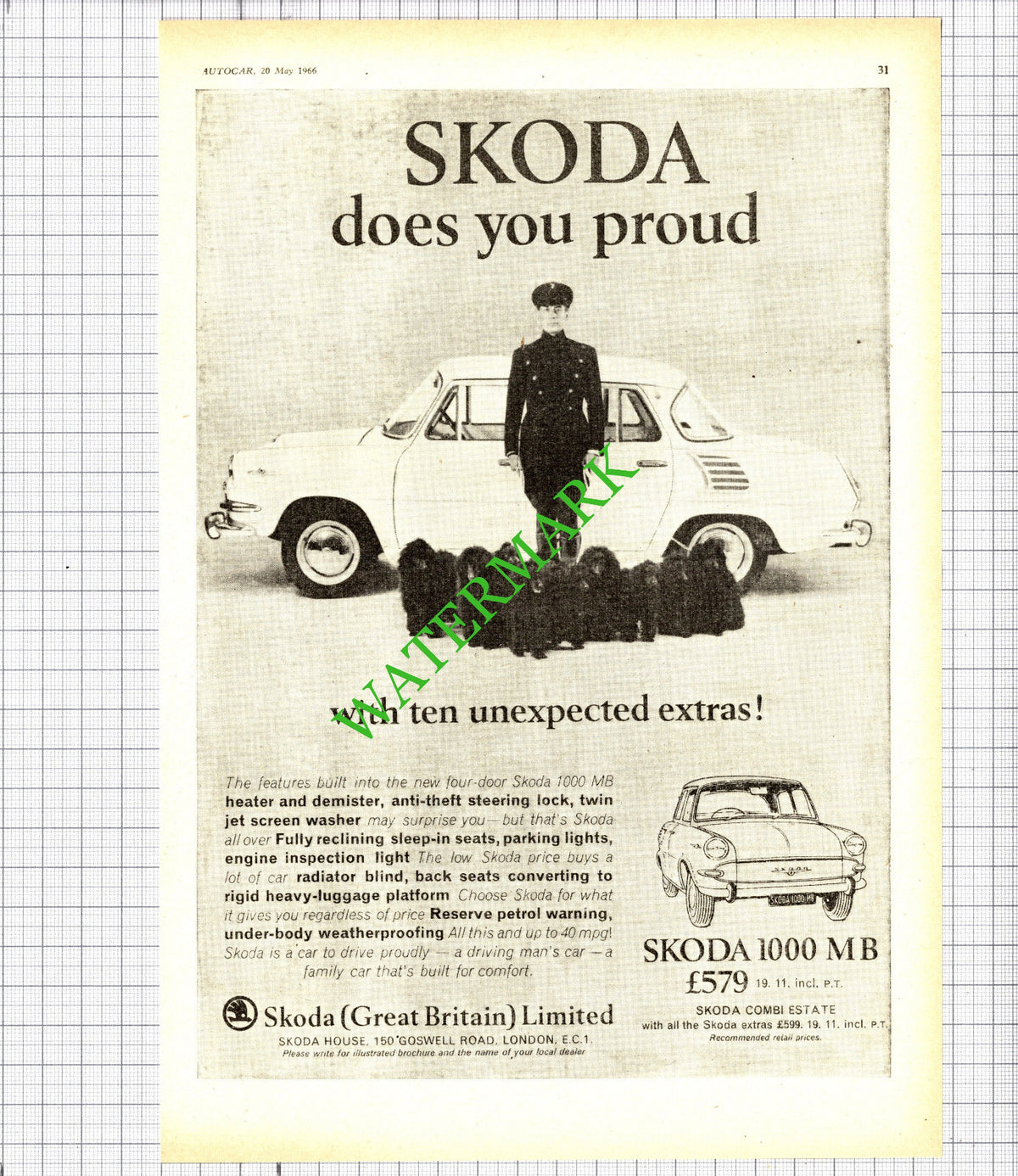 Skoda 1000 MB Car ADVERT - 1966 Cutting