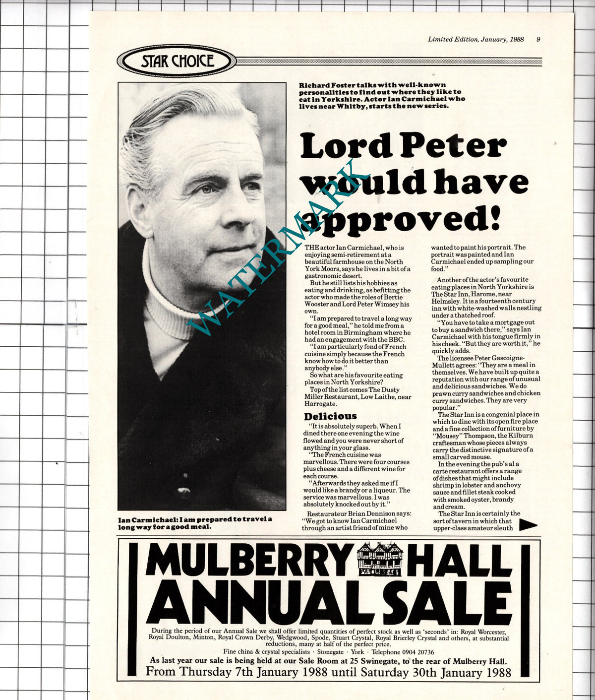 Ian Carmichael Actor The Star Inn Harome Yorkshire - 1988 Article