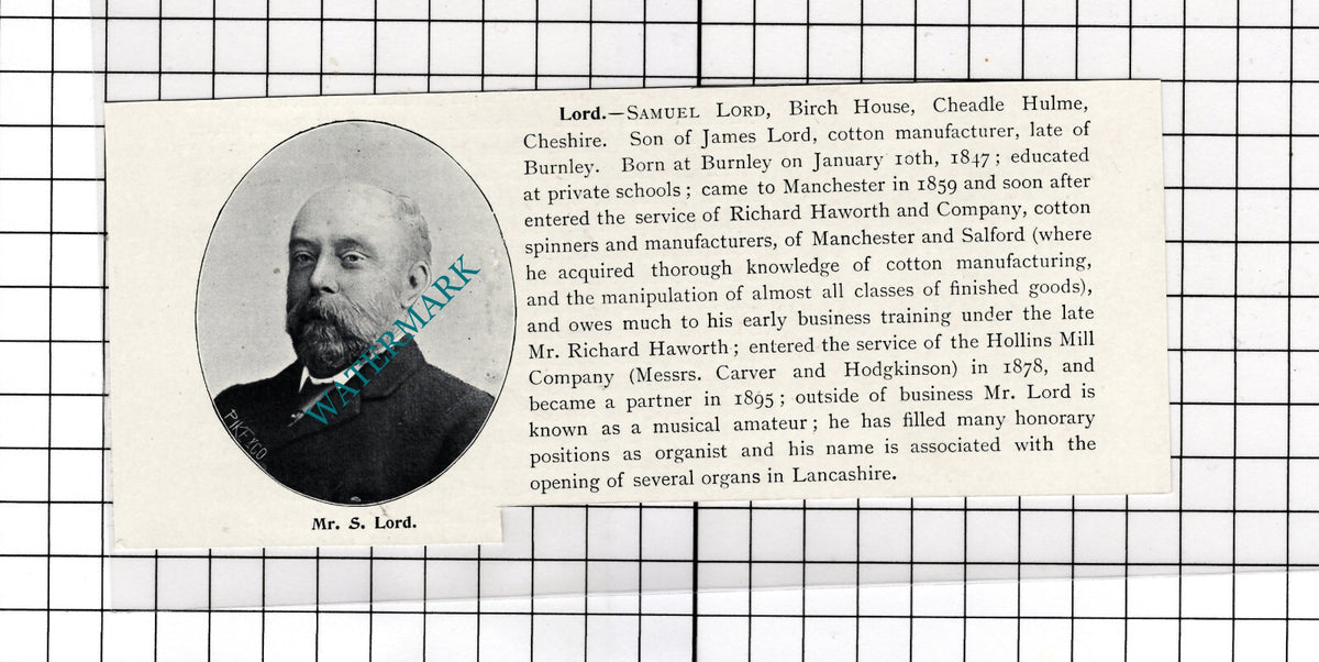 Mr Samuel Lord Birch House Cheadle Hulme Cheshire - c.1900 Cutting