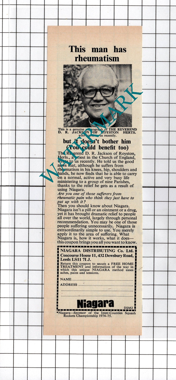 The Reverend D R Jackson Roston Hertfordshire Niagara Advert  - 1976  Cutting