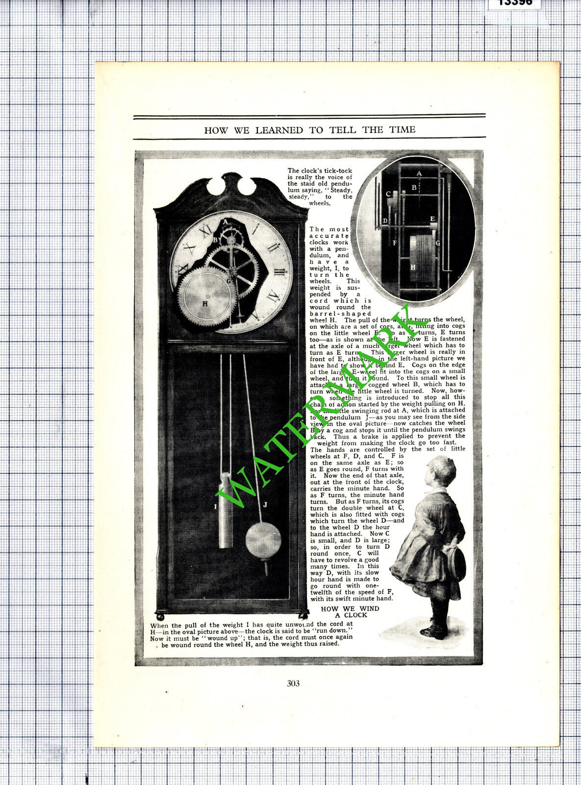 How A Grandfather Clock Works - c.1940s Cutting / Print