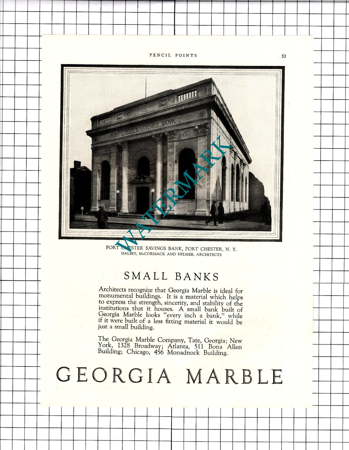 Port Chester Savings Bank New York Georgia Marble Advert - 1927 Clipping / Print