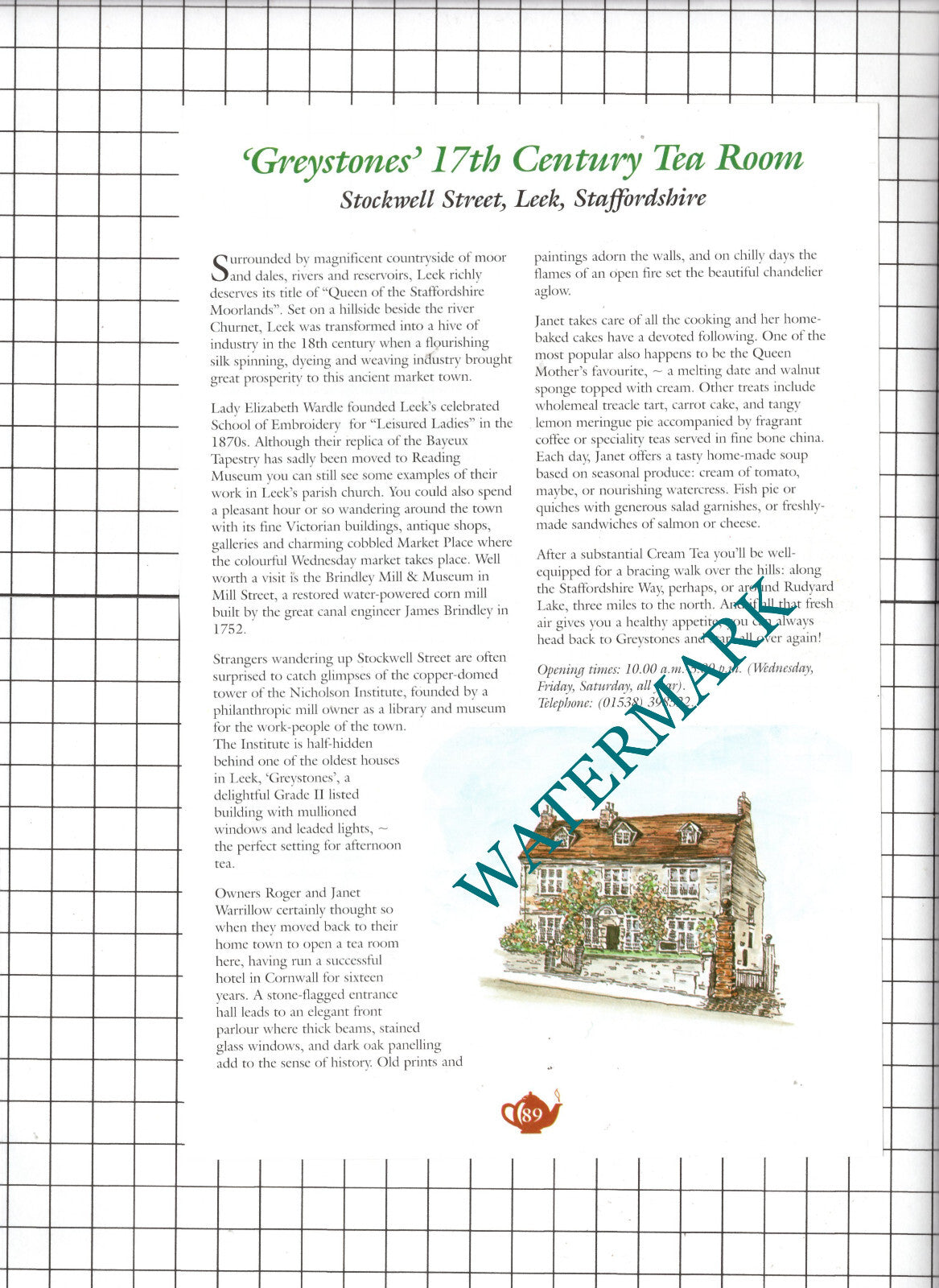 Greystones Leek Staffordshire / Hills 'n Dales Tideswell Tea Room  c.2001 Advert