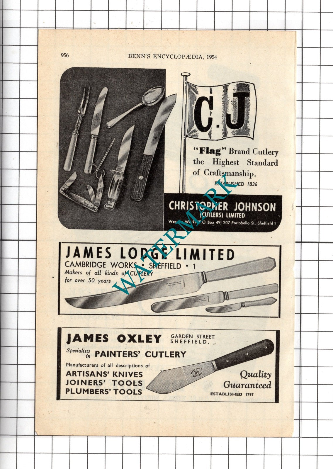 I S Dearden Dacre Works Sheffield / Christopher Johnson Cutlers  - 1954 Advert