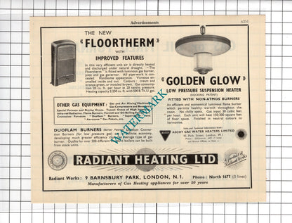 Franklin Furnace Co Ltd Birmingham / Radiant Heating Ltd London - 1951 Advert