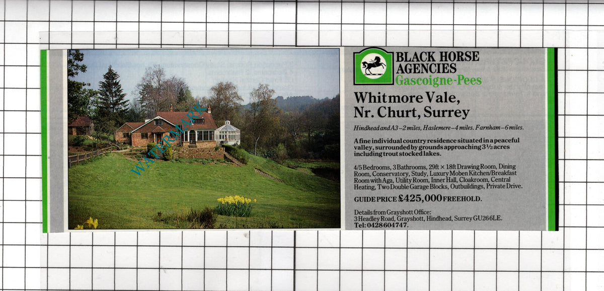 Hindhead Surrey  House Sale Advert - 1991 Cutting