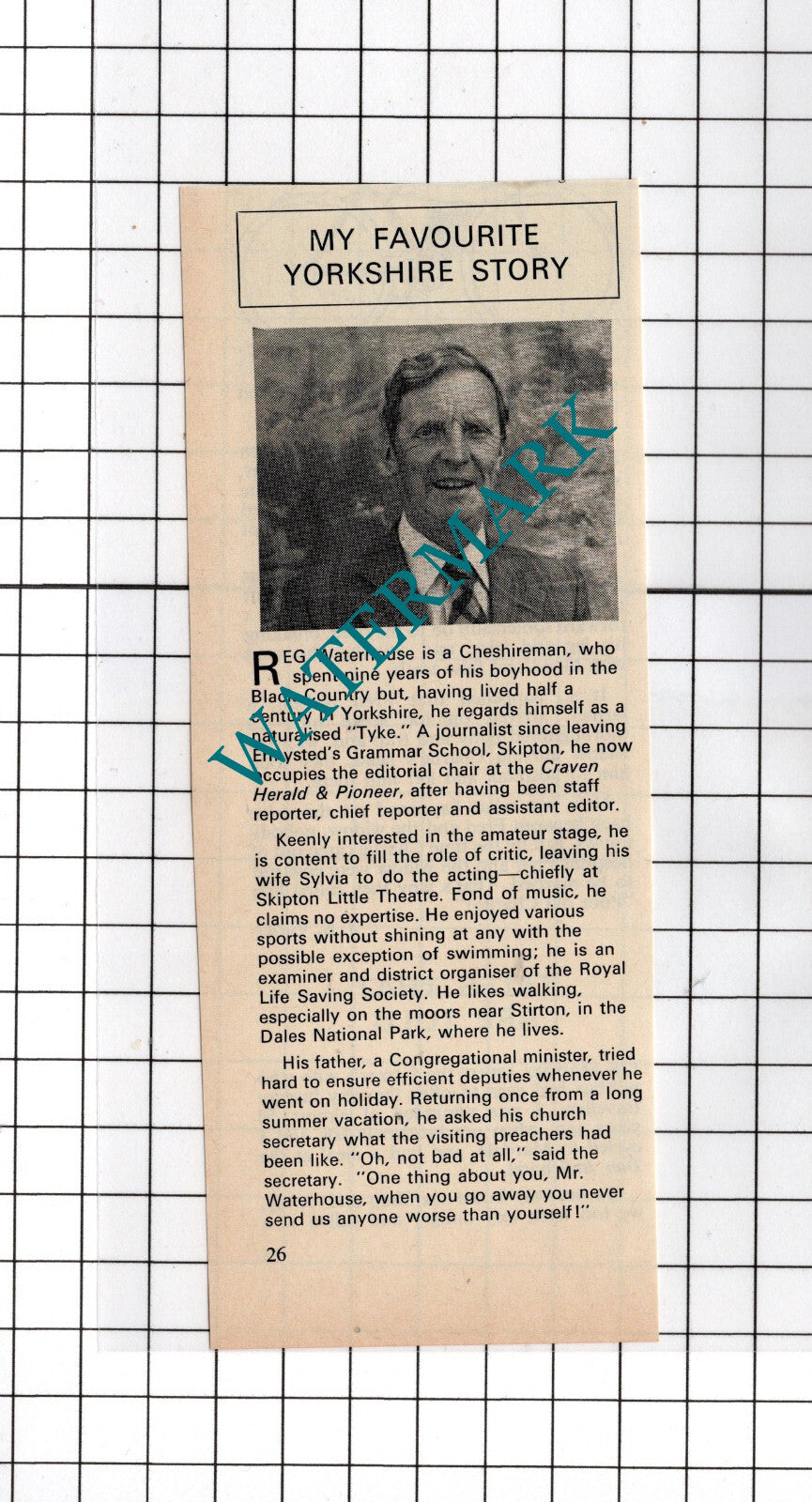 Reg Waterhouse Skipon Yorkshire  - 1976 Small Cutting