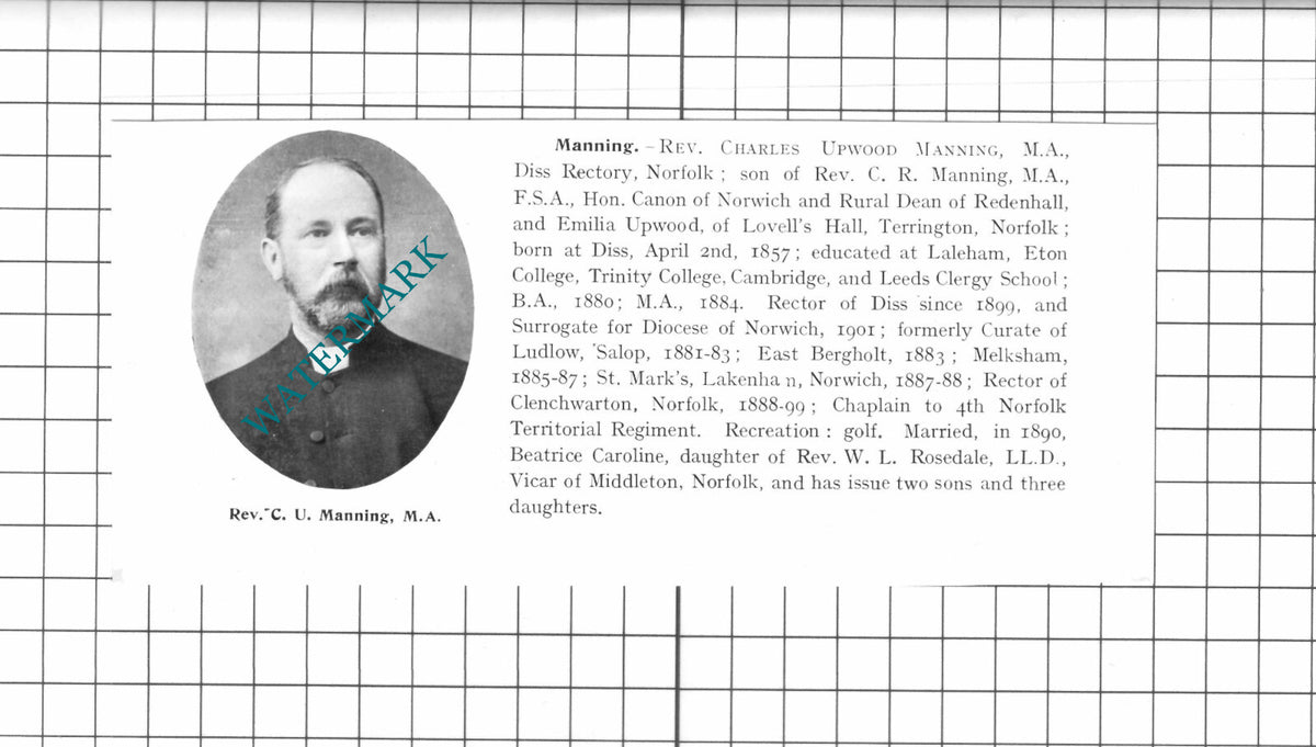 Rev Charles Upwood Manning Diss / Rev Alfred Sanderson Lindeman  - 1911 Clipping