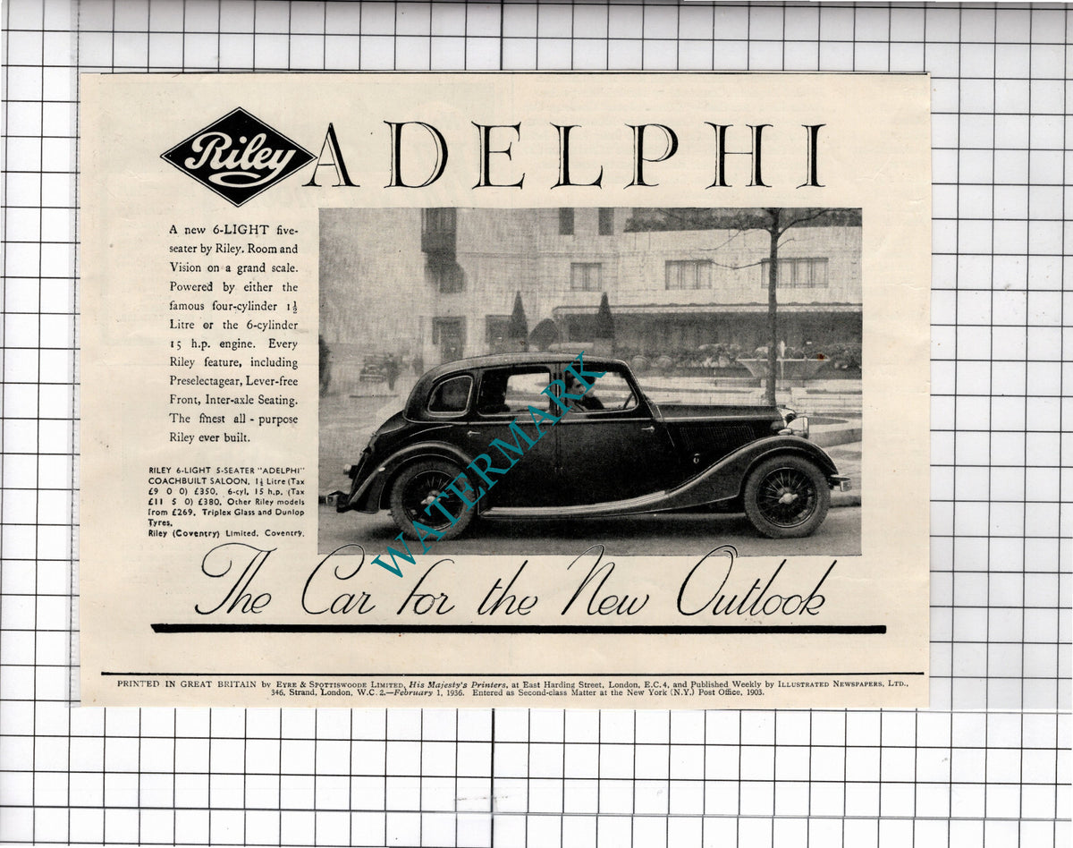Riley Adelphi Car Advert - 1936  Cutting
