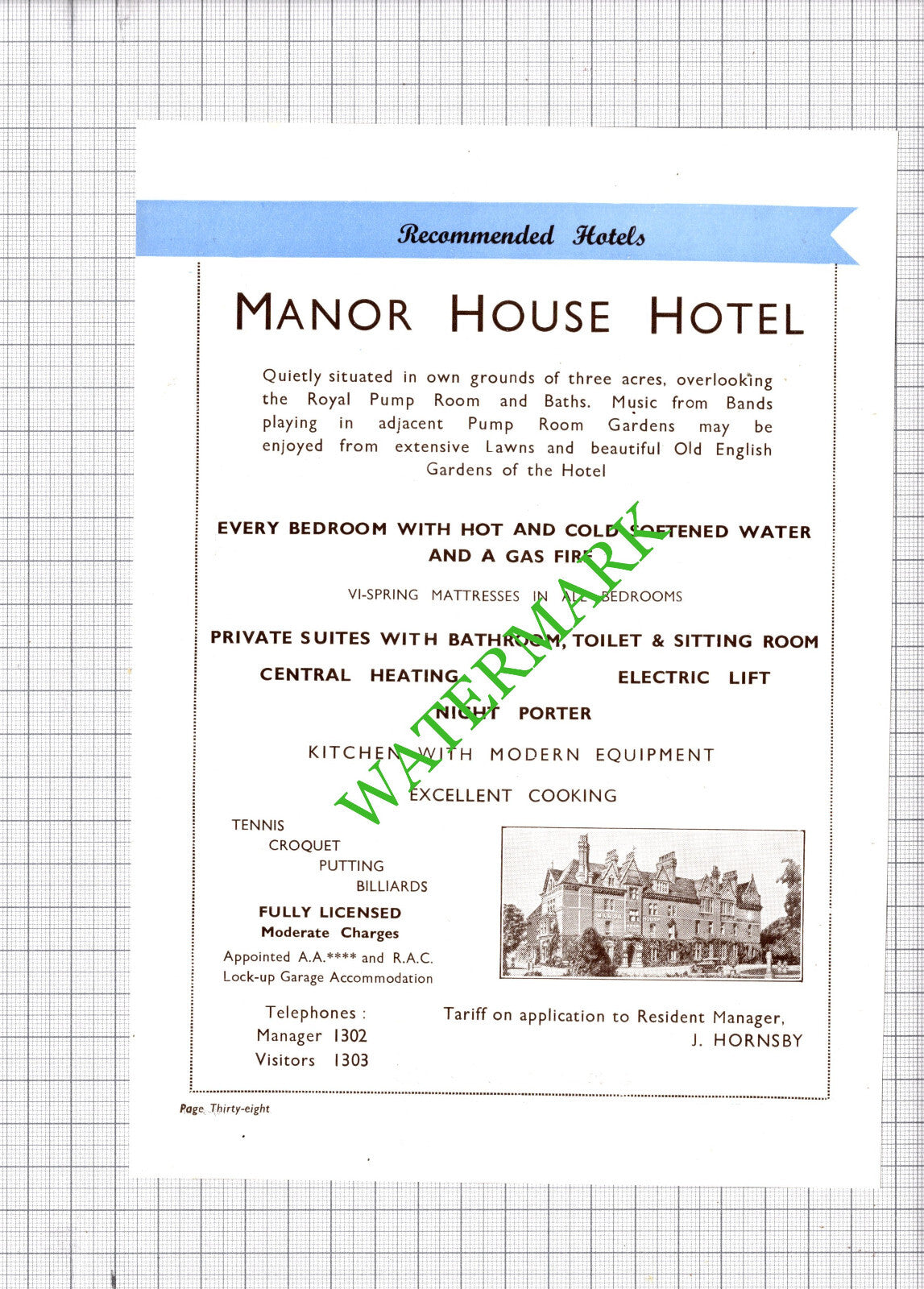 Manor House Hotel Leamington Spa Hornsby / Clarendon Hotel Advert -1930s Cutting