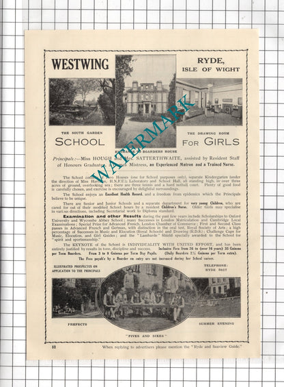 Chester Villa Ryde Isle Of Wight Salter / Westwing School Ryde - 1938 Advert