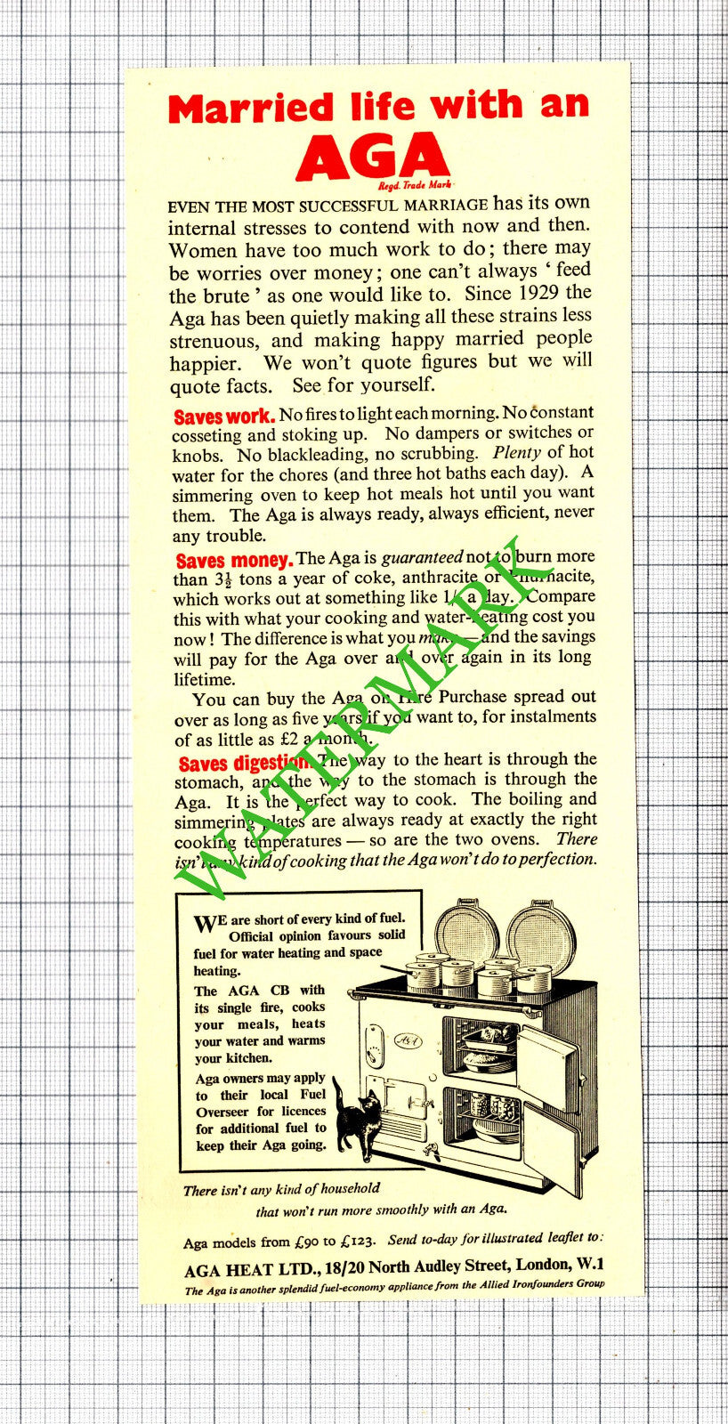 AGA ADVERT   - 1951 Cutting