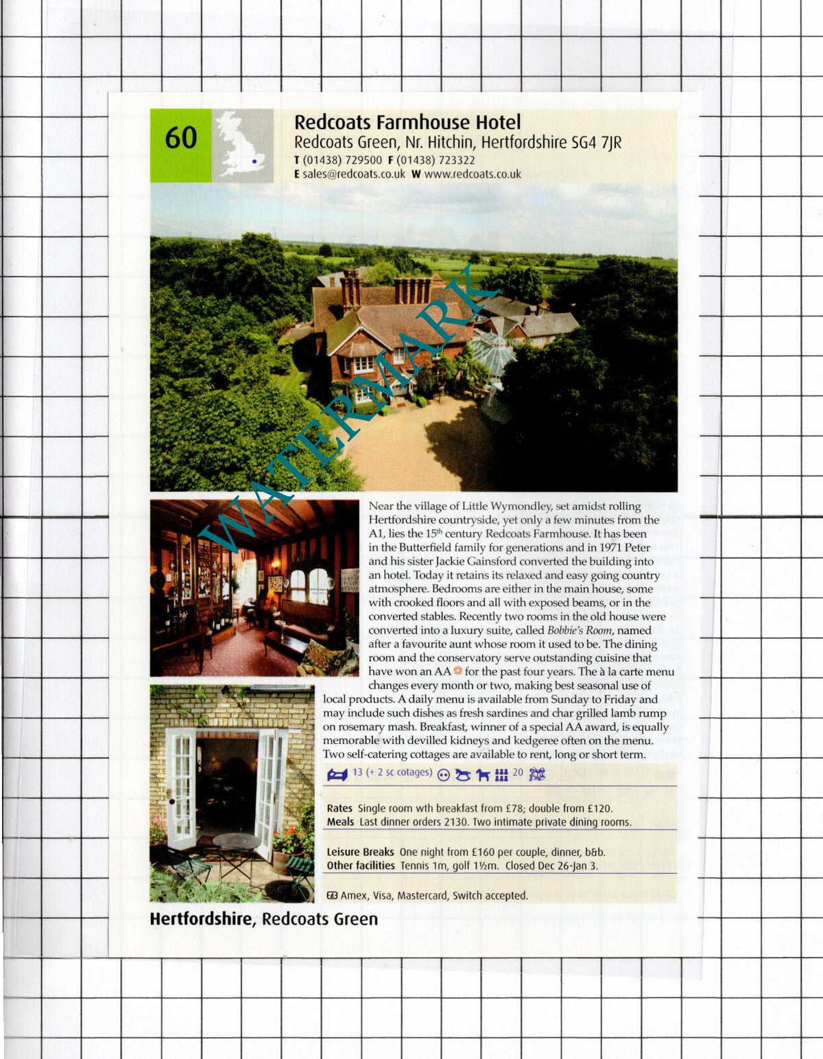 Pendley Manor Hotel Tring Hertfordshire / Redcoats Green Hotel - 2011 Advert