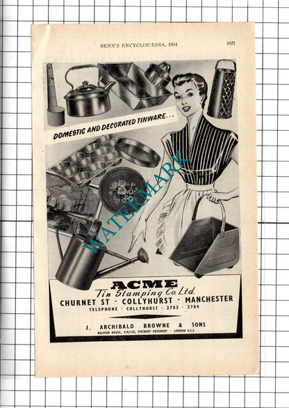 Acme Tin Stamping Co Ltd Manchester / Thomas Cowley H Goldman - 1954 Advert