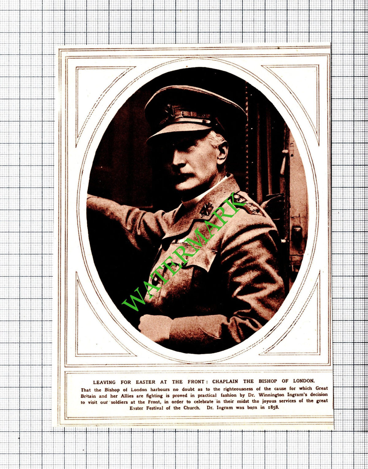 Dr Winnington Ingram Bishop Of London World War One WW1  - 1915 Cutting
