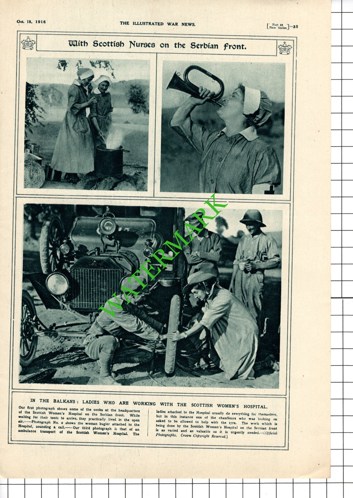 Scottish Women's Hospital Serbian Front Great War WW1 - 1916 Cutting / Print