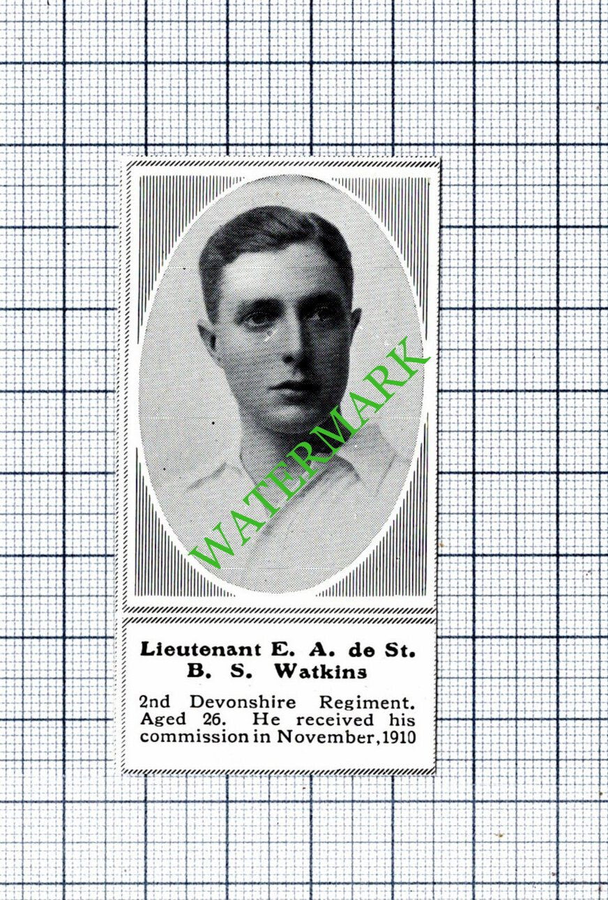 Lt E A de St B S Watkins  2nd Devonshire Reg Great War WW1 - 1915 SMALL Cutting