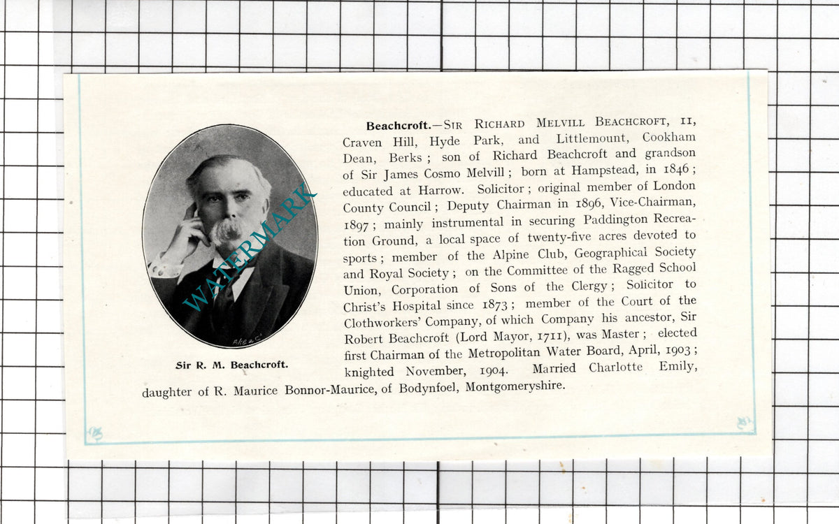 Sir Richard Melvill Beachcroft Littlemount Cookham Dean    - c.1905 Clipping