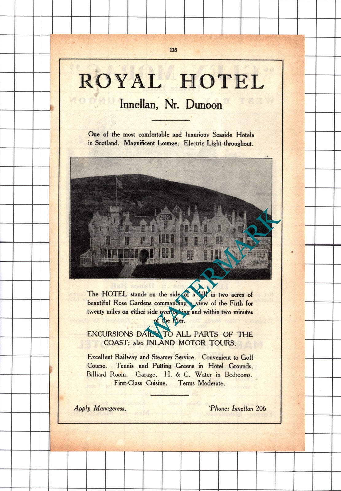 Royal Hotel Innellan  / Glen Morag Hotel Dunoon Jones Advert - 1939 Cutting