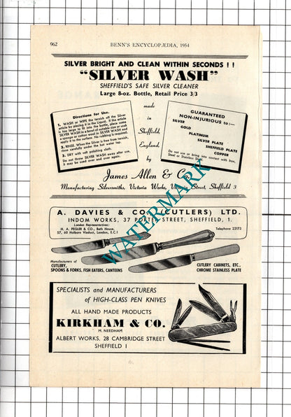 Thomas Turner & Co Cutlers Sheffield James Allen & Co Kirkham & Co - 1954 Advert