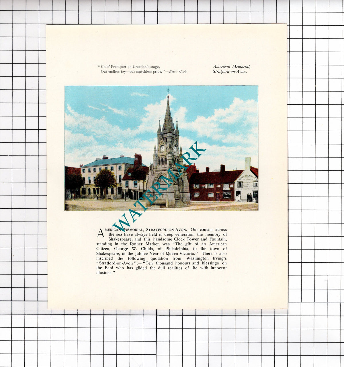 American Memorial Stratford-on-Avon Warwickshire - c.1905 Print / Illustration