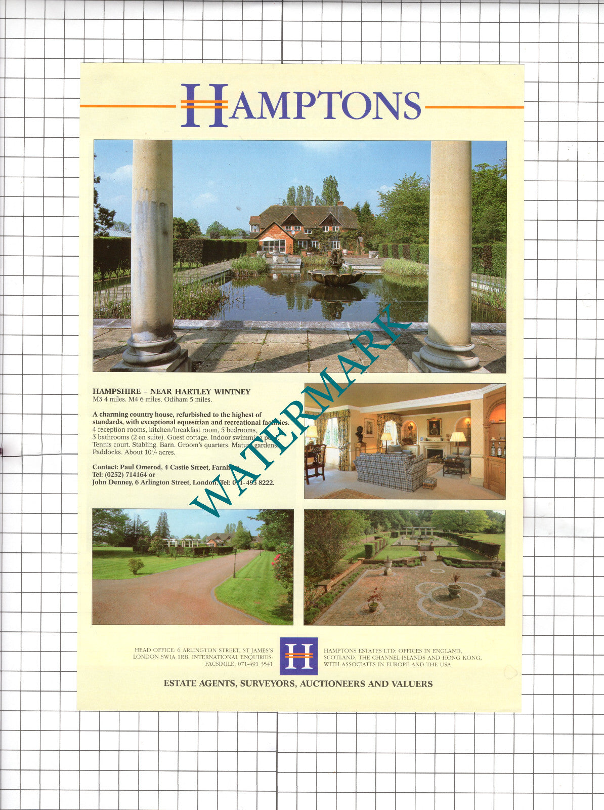 Hartley Wintney Hampshire / Tythrop Park Buckinghamshire - c.1990 Sale Advert