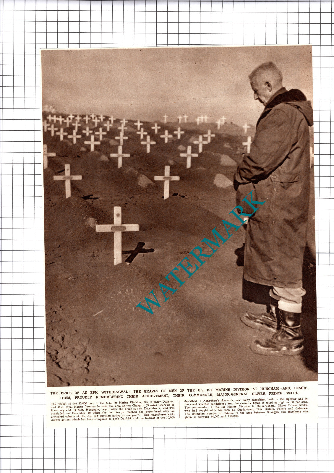 US 1st Marine Division Hungnam Korea Major Oliver Prince Smith - 1950 Cutting