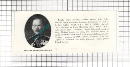 Surg Gen Alfred Keogh Dublin / William Lang Exeter Devon -    c.1910 Cutting