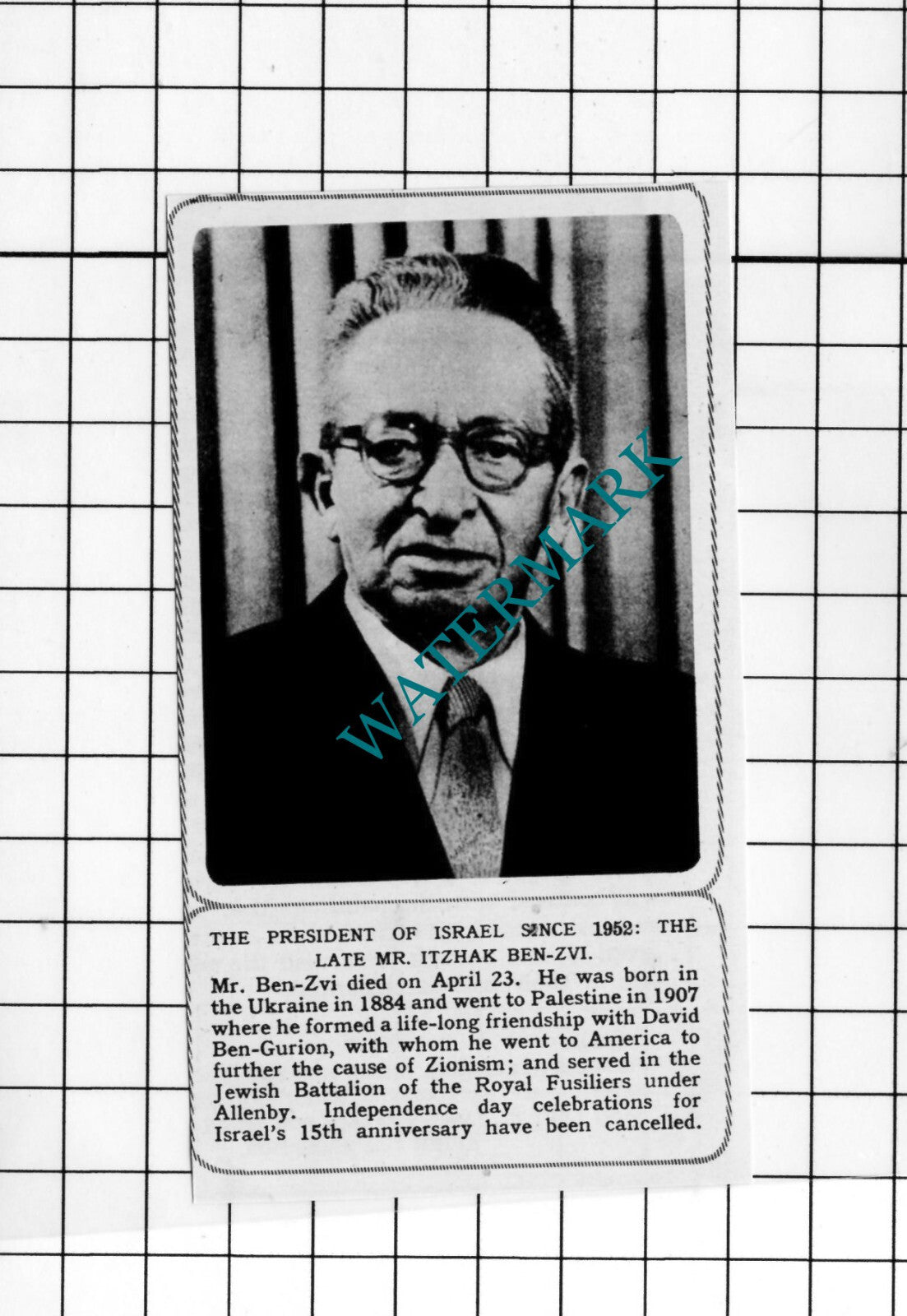 Mr Itzhak Ben-Zvi Obituary - 1963 Small Cutting