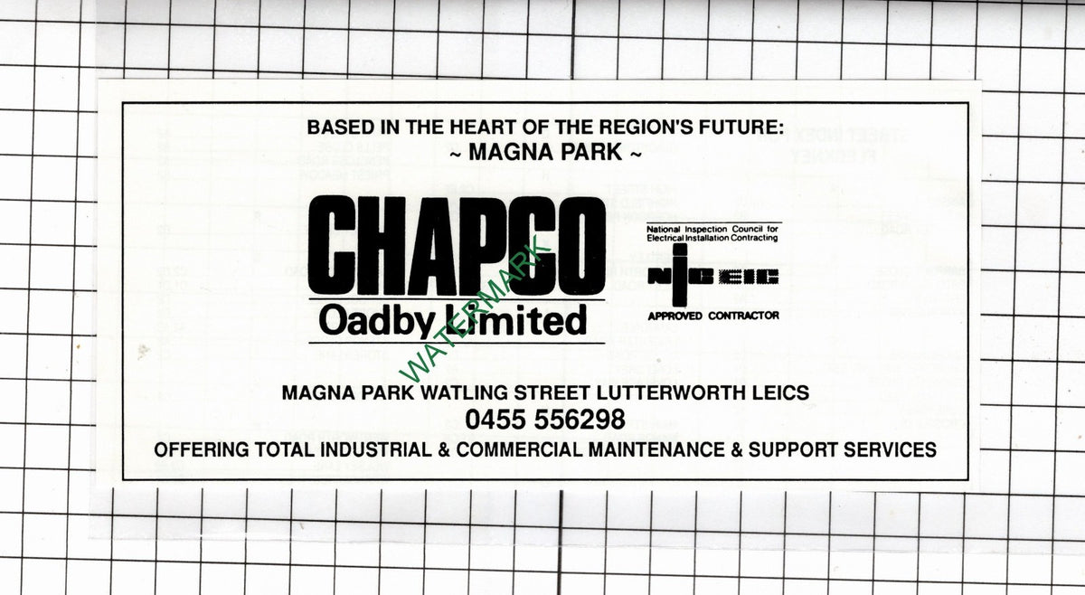 Chapco Oadby Ltd  Lutterworth Leicestershire - 1990 Small Advert