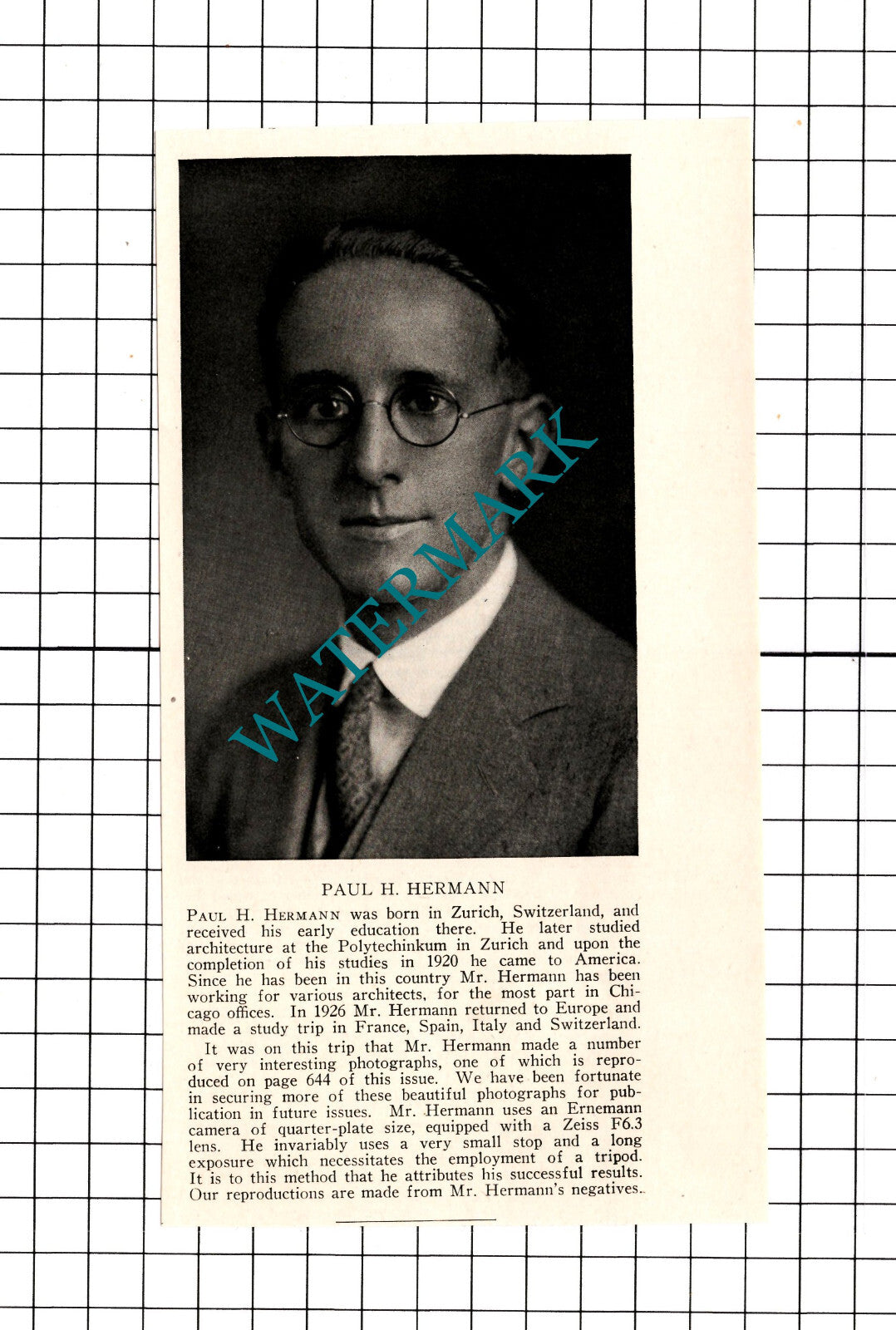 Paul H Hermann Architect   - 1926 Clipping / Print