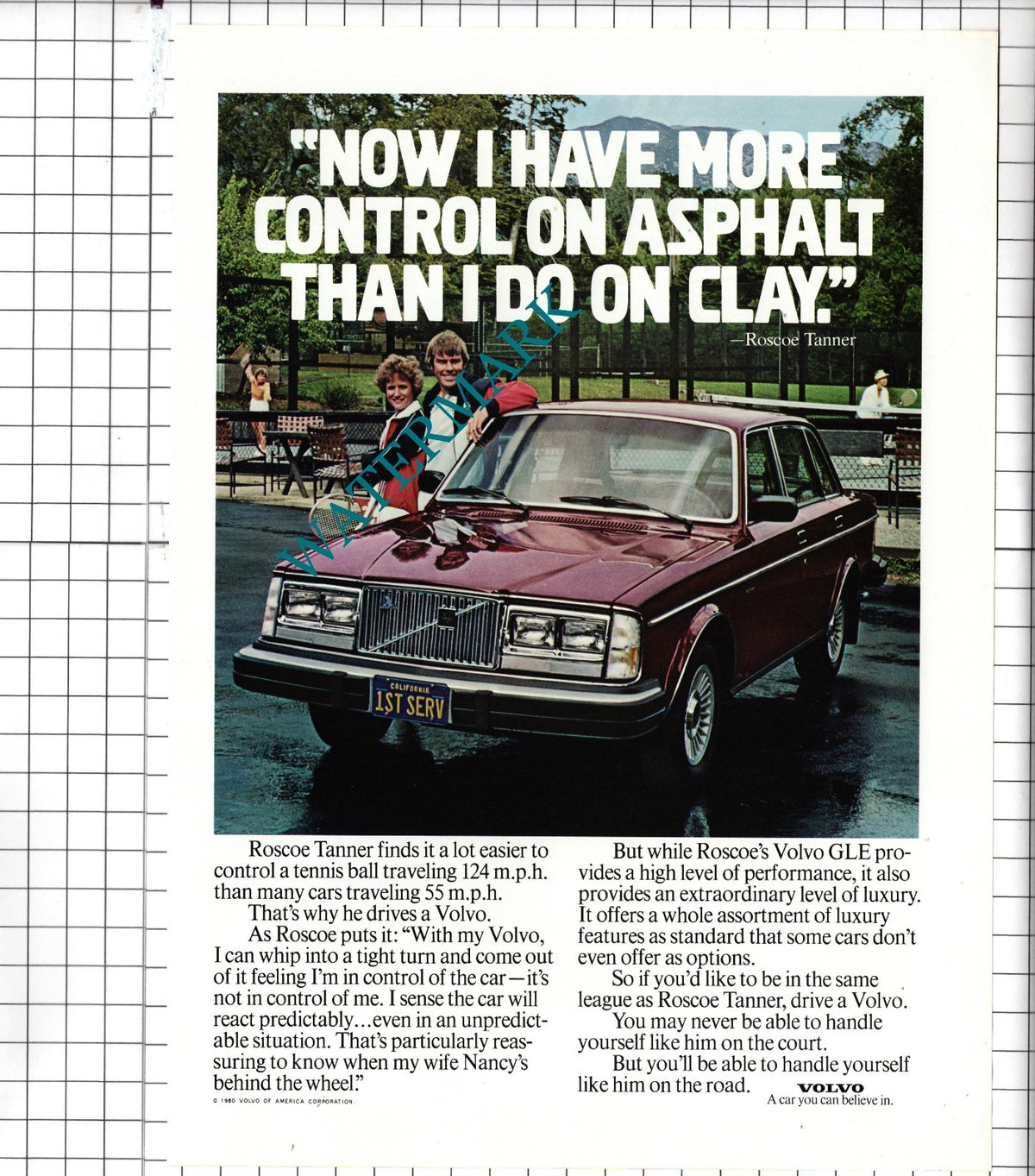 Roscoe Tanner Volvo Car  Advert  - 1980