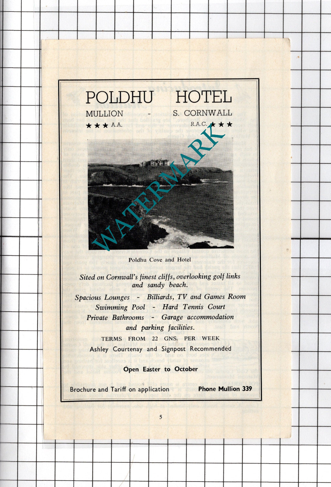 Poldhu Hotel Mullion Cornwall  - c.1969  Advert