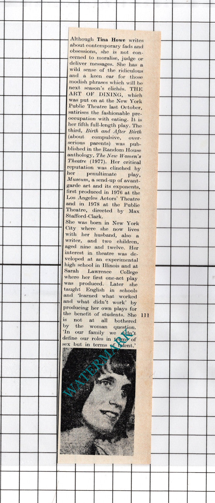 Tina Howe Playwright / Beth Henley Actress - 1980 Cutting