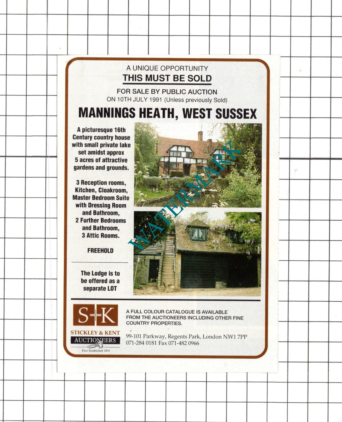 Mannings Heath West Sussex House Sale Advert -   1991 Clipping