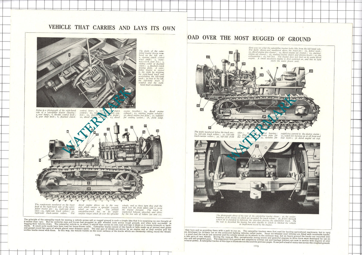 Caterpillar Tractor Tracks  - 1950's 2-Part Clipping