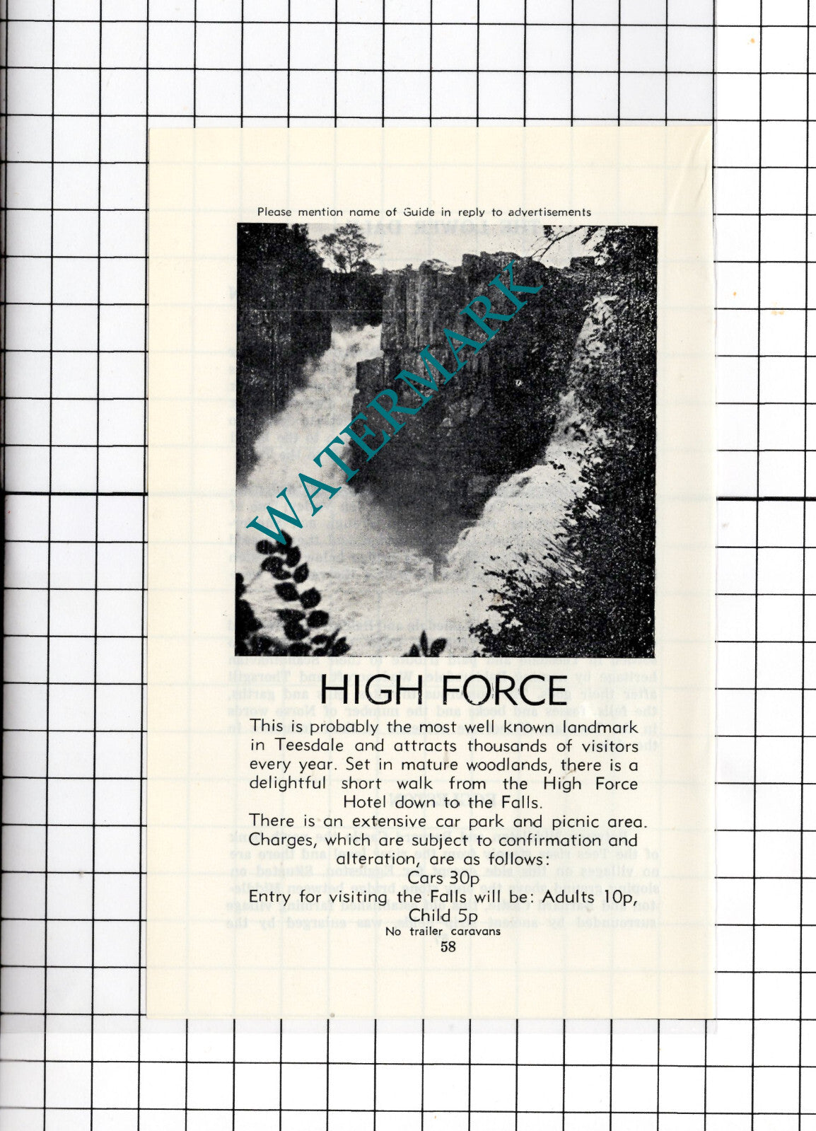High Force Waterfall Teesdale   -c.1977 Small Advert