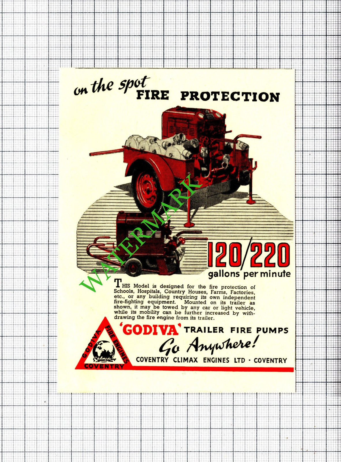 Coventry Climax Engines Godiva Trailer Fire Pumps SMALL ADVERT - 1951 Cutting