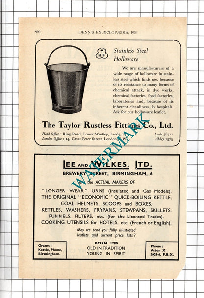Alfa-Laval Company Cwmbran Newport   Lee and Wilkes Ltd Birmingham - 1954 Advert
