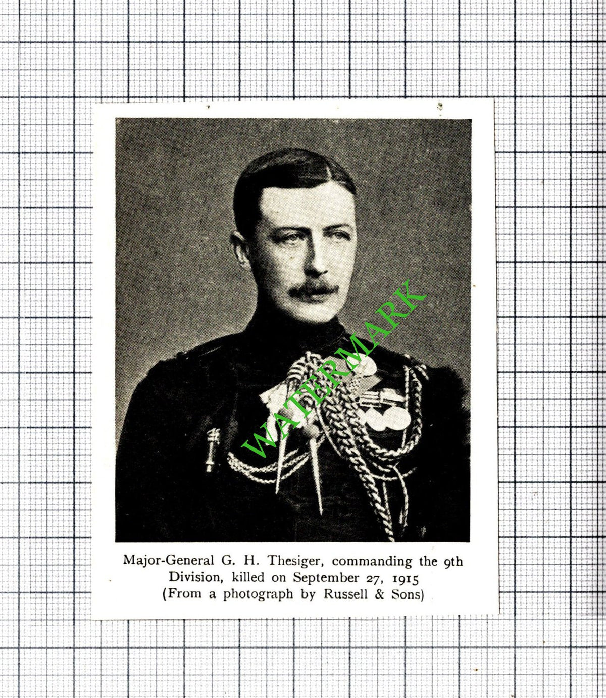 Maj Gen G H Thesiger 9th Division Great War - c.1920 Small Cutting