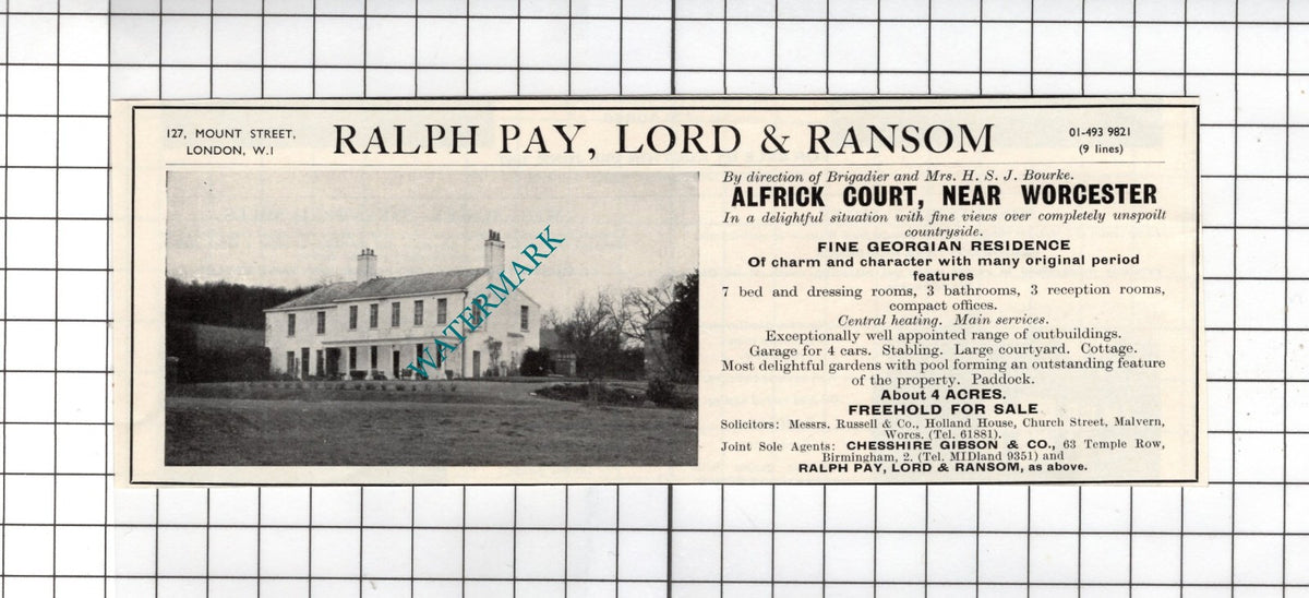 Alfrick Court Worcester Brigadier HSJ Bourke - 1967 Small House  Advert